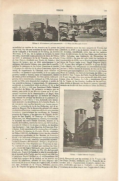 LAMINA ESPASA 31843: Plaza y Palacio de Gobierno de Udine Italia