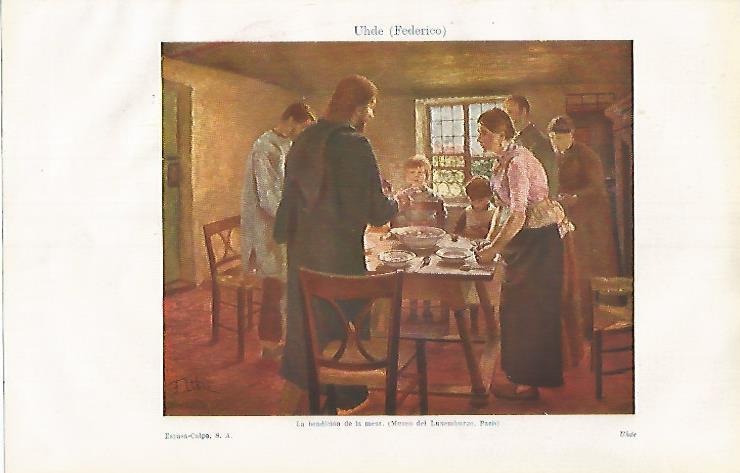 LAMINA ESPASA 31849: La bendicion de la mesa por F. Uhde