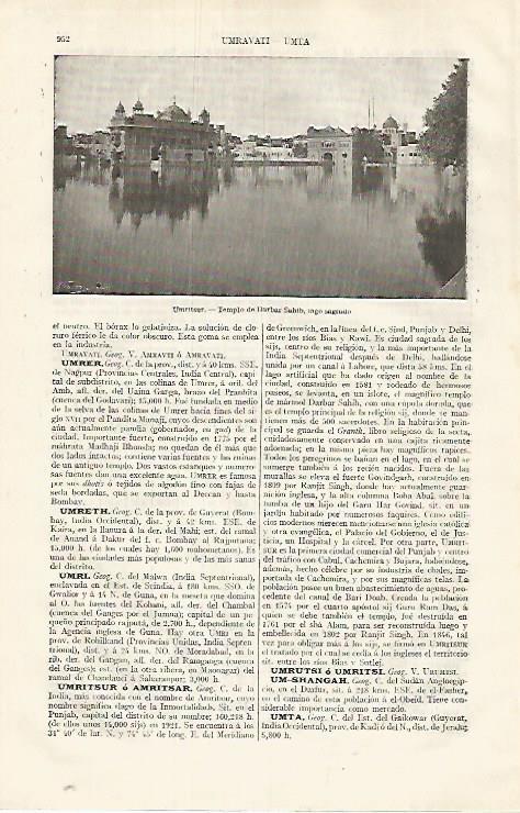 LAMINA ESPASA 31863: Templo de Darbar Sahib en Umristur India