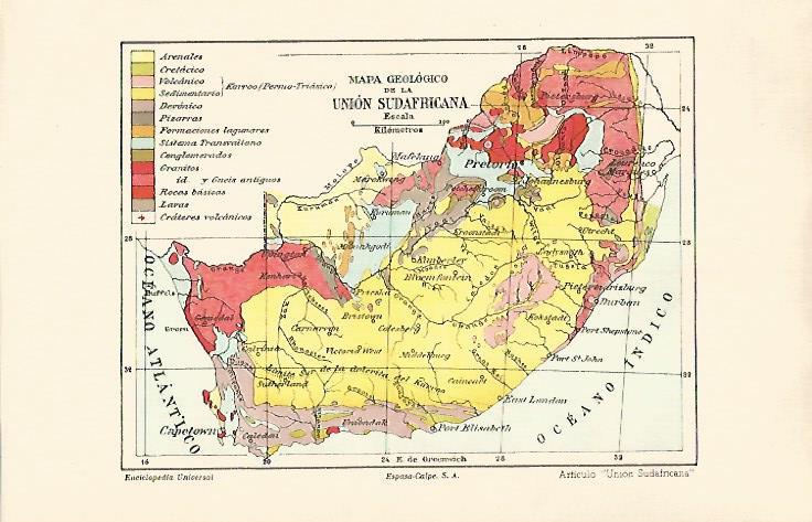 LAMINA ESPASA 31873: Mapa geologico de Sudafrica