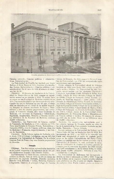 LAMINA ESPASA 31908: Escuela de Medicina de la Universidad de Buenos Aires