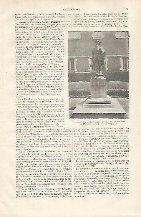 LAMINA ESPASA 31909: Estatua de Benjamin Franklin en Harvard