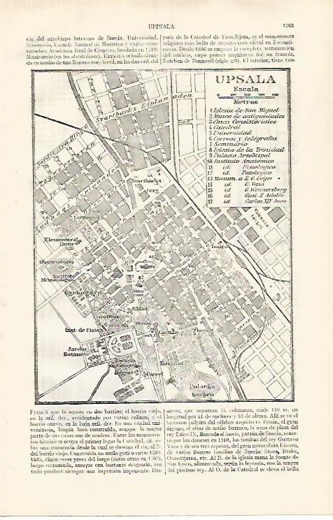 LAMINA ESPASA 31911: Plano de Upsala Suecia