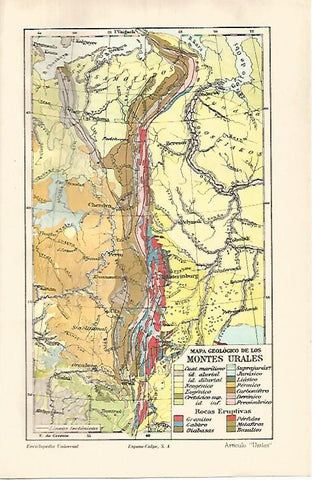 LAMINA ESPASA 31915: Mapa geologico de los Montes Urales