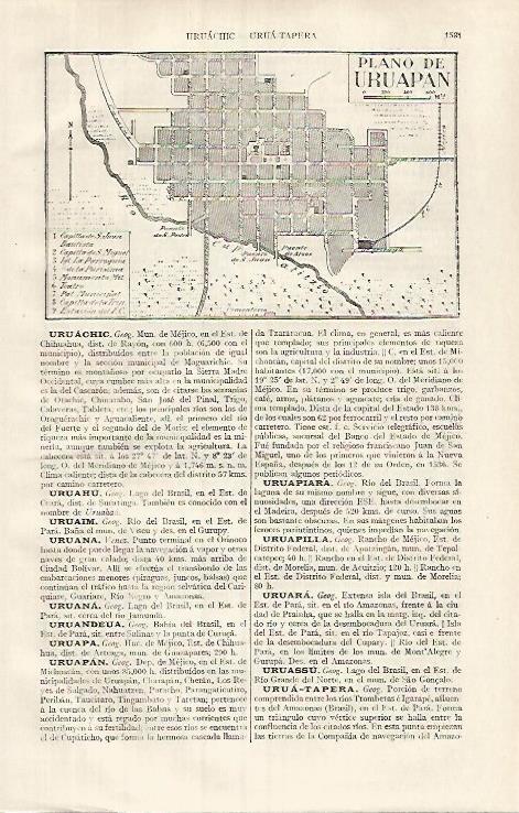 LAMINA ESPASA 31943:  Plano de Uruapan Mexico