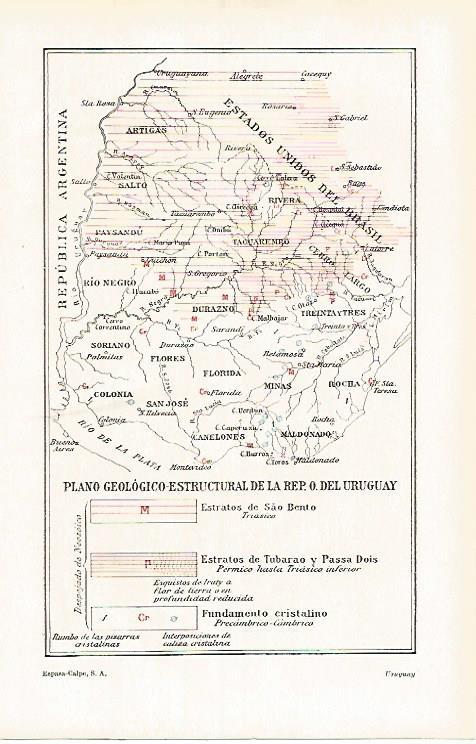 LAMINA ESPASA 31945: Plano geologico de Uruguay