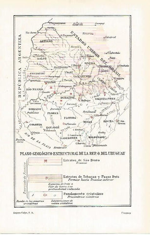 LAMINA ESPASA 31945: Plano geologico de Uruguay