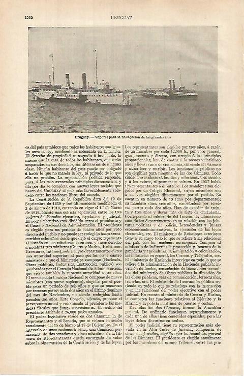 LAMINA ESPASA 31948: Barcos fluviales en Uruguay