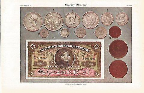 LAMINA ESPASA 31949: Monedas de Uruguay