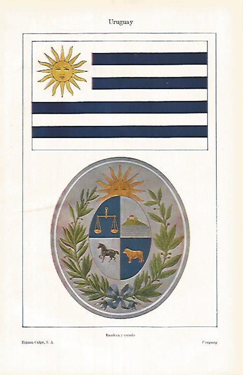 LAMINA ESPASA 31951: Bandera y escudo de Uruguay