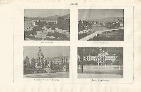LAMINA ESPASA 31967: Palacio  puente y Monumentos en Ginebra
