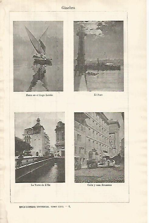 LAMINA ESPASA 31968: Faro Torre de l Ile y calles de Ginebra