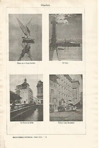 LAMINA ESPASA 31968: Faro Torre de l Ile y calles de Ginebra