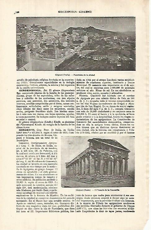 LAMINA ESPASA 31982: Vista de Girgenti Italia