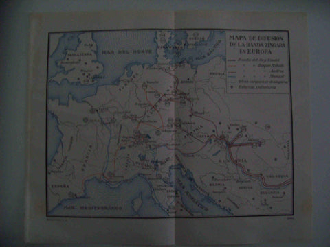 LAMINA ESPASA 31989: Mapa de la difusion zingara en Europa
