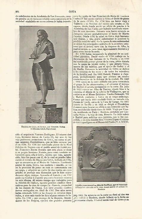 LAMINA ESPASA 32059: Estatua de Goya por F. Nobas