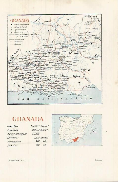 LAMINA ESPASA 32094: Mapa de la provincia de Granada