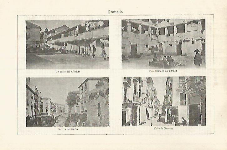 LAMINA ESPASA 32103: Casa del Carbon Carrera del Darro calle de Mesones y patio del Albaicin en Granada