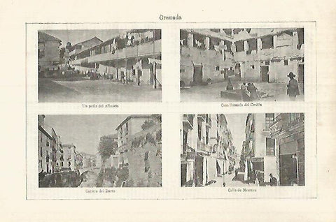 LAMINA ESPASA 32103: Casa del Carbon Carrera del Darro calle de Mesones y patio del Albaicin en Granada