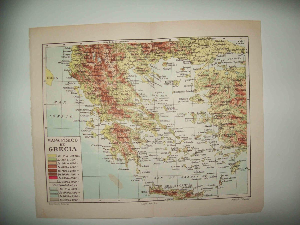 LAMINA ESPASA 32123: Mapa fisico de Grecia