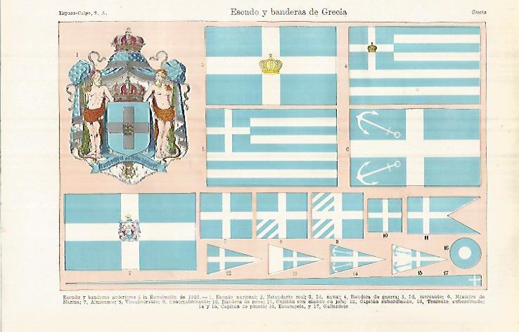 LAMINA ESPASA 32124: Escudo y banderas de Grecia