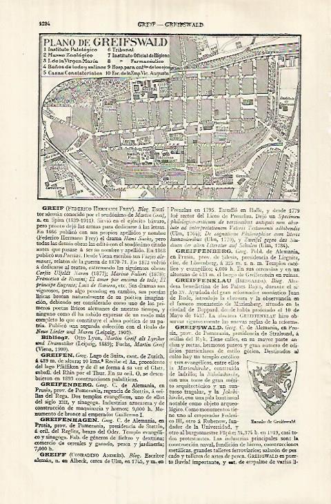 LAMINA ESPASA 32134: Plano de Greifswald Alemania
