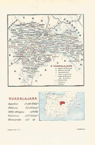 LAMINA ESPASA 32155: Mapa de la provincia de Guadalajara