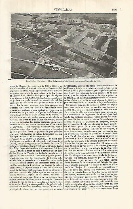 LAMINA ESPASA 32159: Academia de Ingenieros en Guadalajara antes del incendio de 1924