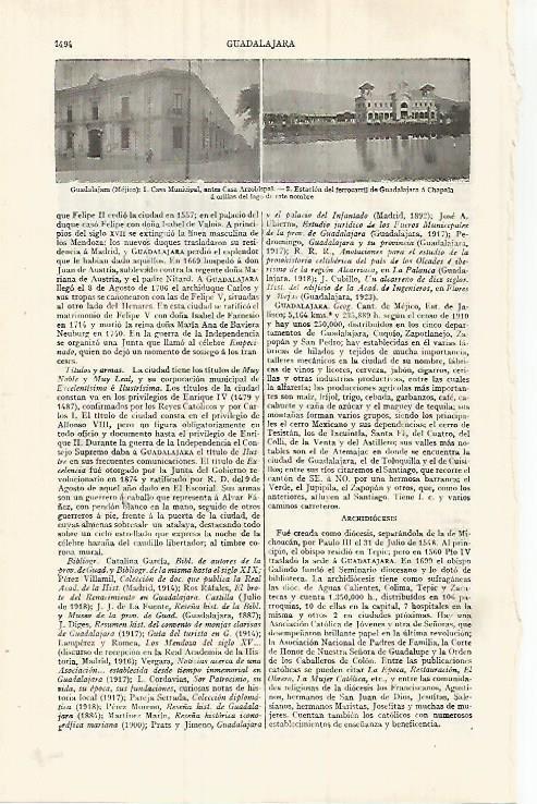 LAMINA ESPASA 32161: Casa Arzobispal estacion de tren en Guadalajara Mexico