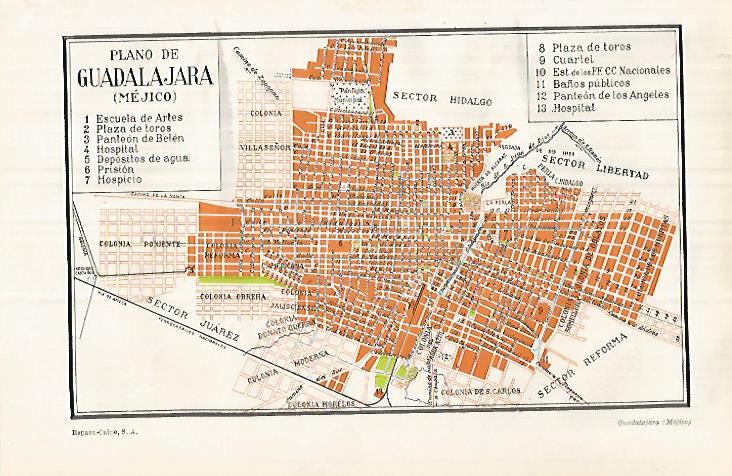 LAMINA ESPASA 32163: Plano de Guadalajara Mexico
