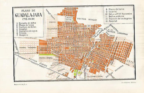 LAMINA ESPASA 32163: Plano de Guadalajara Mexico