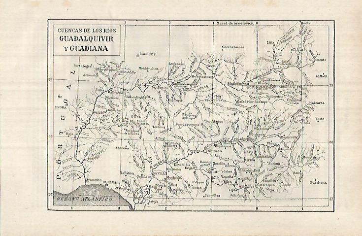 LAMINA ESPASA 32170: Mapa de las cuencas del Guadiana y Guadalquivir