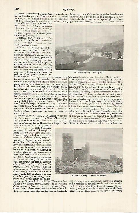 LAMINA ESPASA 32193: Castillo y vista de La Guardia Jaen
