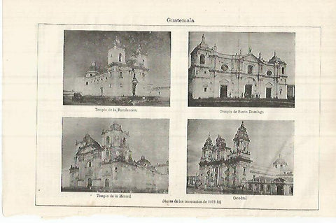 LAMINA ESPASA 32201: Catedral e iglesias de Guatemala antes de los terremotos de 1917-1918