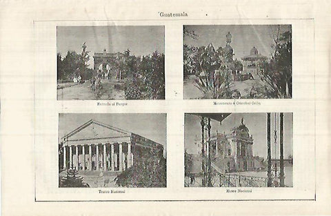 LAMINA ESPASA 32202: Monumento a Colon Teatro Nacional parque y Museo Nacional de Guatemala