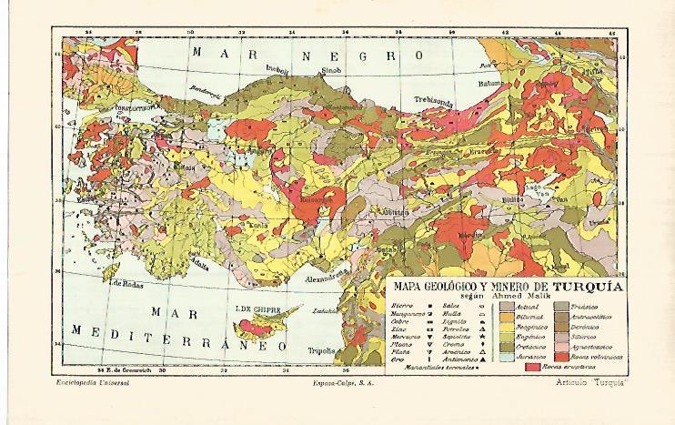LAMINA ESPASA 32207: Mapa geologico de Turquia