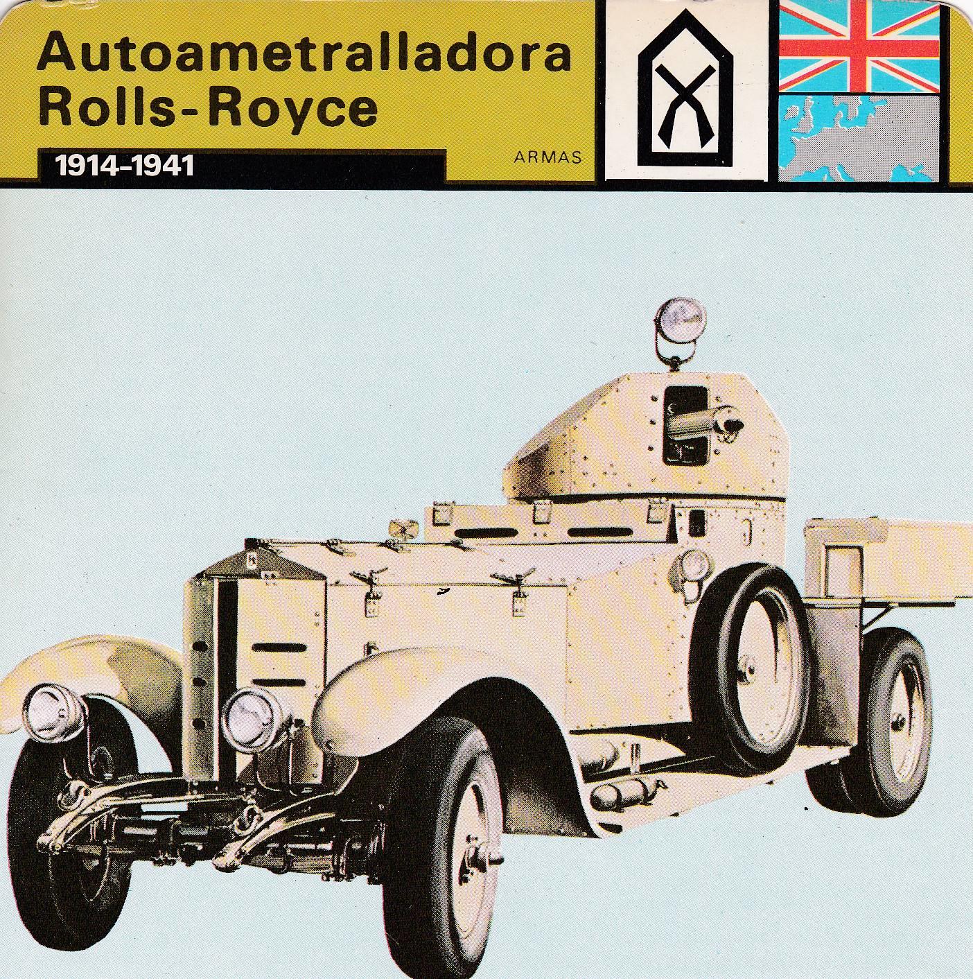 FICHA ARMAS: AUTOAMETRALLADORA ROLLS-ROYCE. 1914-1941