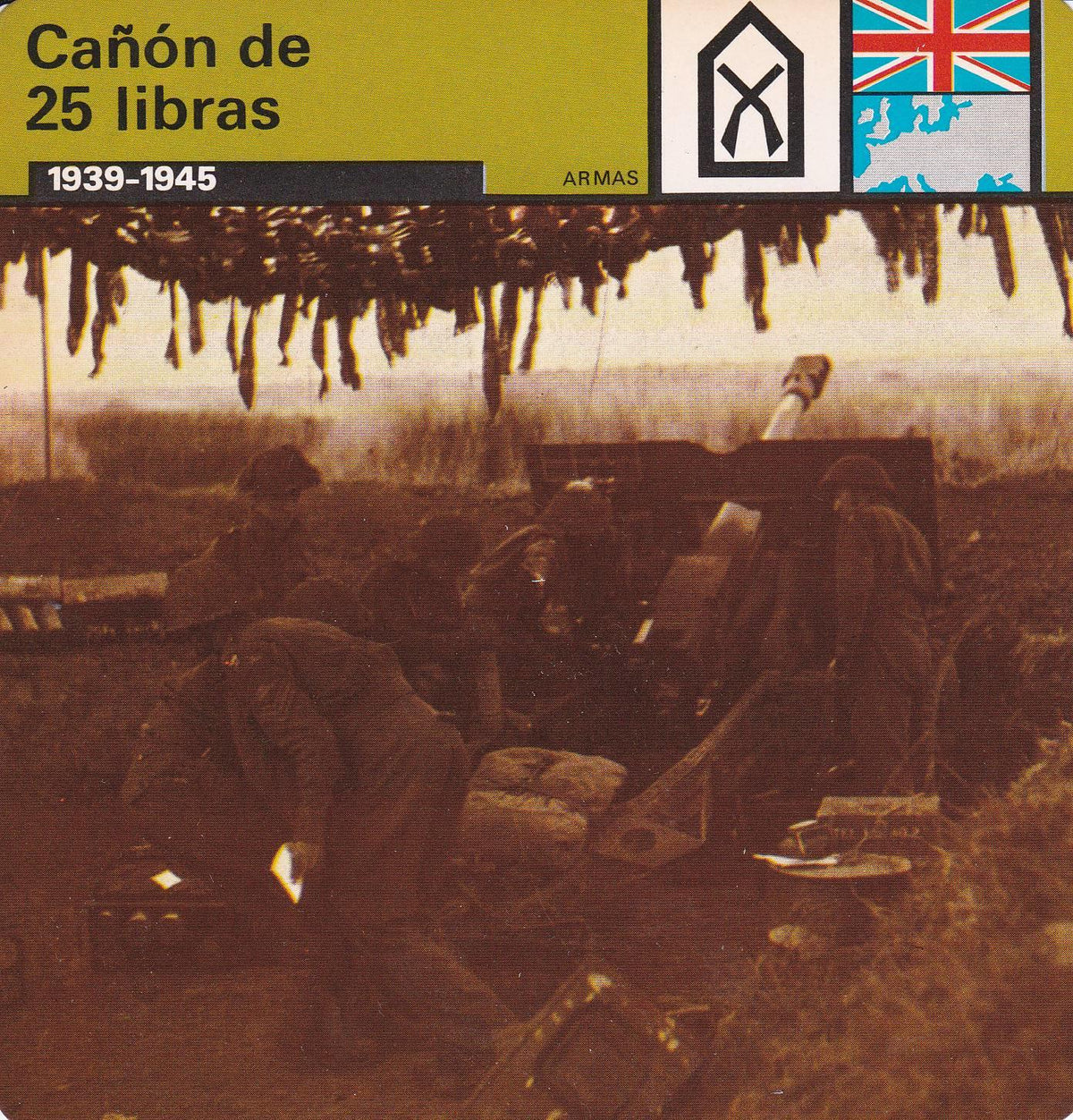 FICHA ARMAS: CAÑON DE 25 LIBRAS. 1939-1945