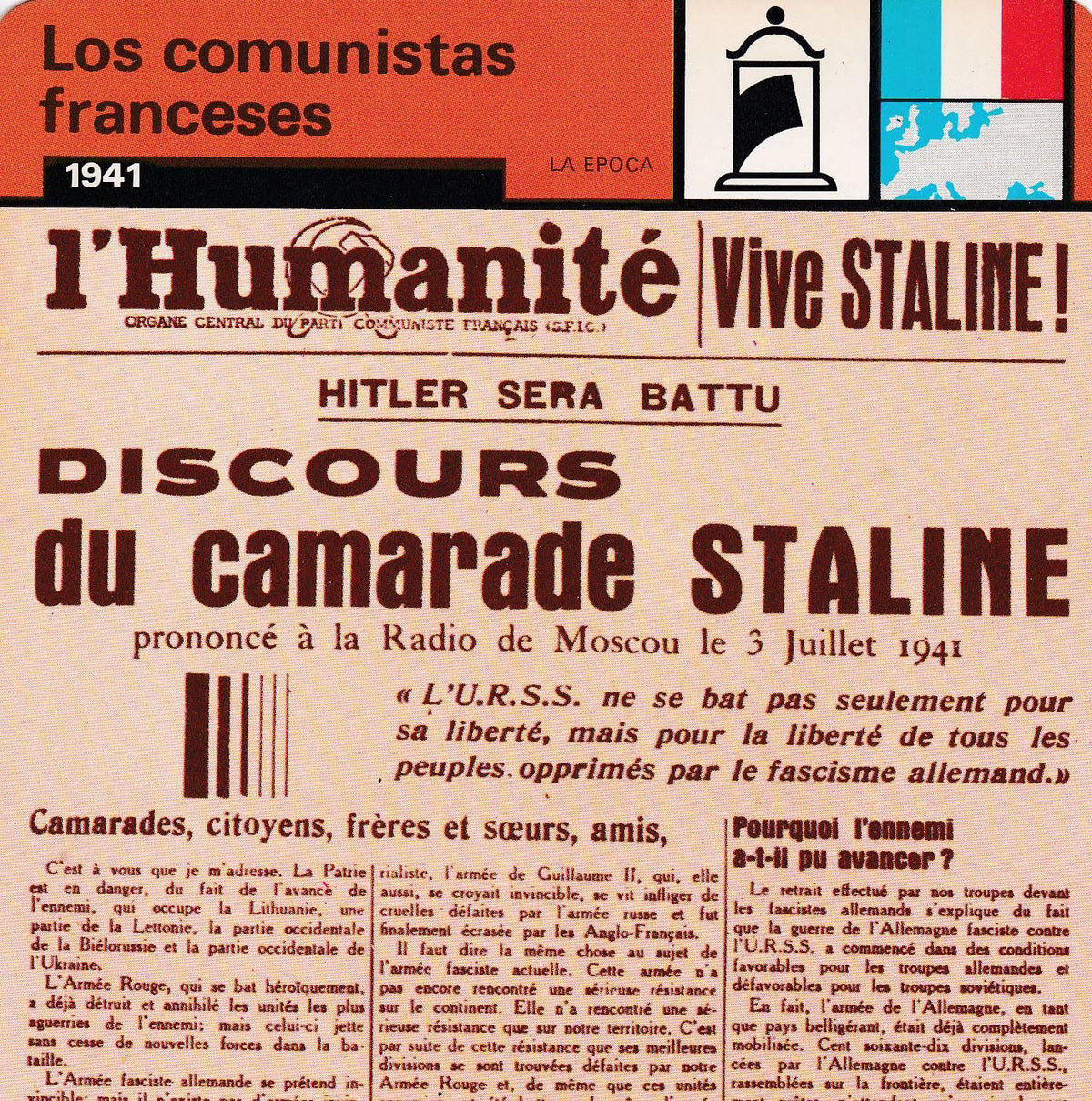 FICHA LA EPOCA: LOS COMUNISTAS FRANCESES. 1941