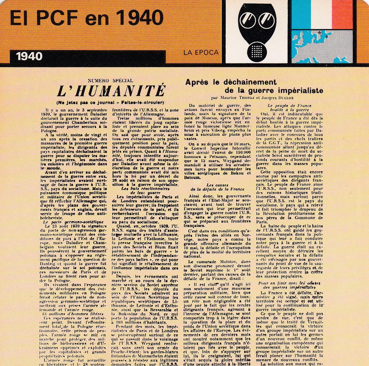 FICHA LA EPOCA: EL PCF EN 1940. 1940