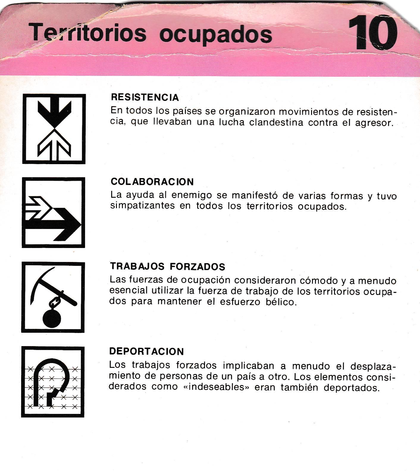 FICHA TERRITORIOS OCUPADOS. RESISTENCIA COLABORACION TRABAJOS FORZADOS DEPORTACION GOBIERNOS DE OCUPACION GOBIERNOS EN EL EXILIO PRISIONEROS DE GUERRA Y DINERO.