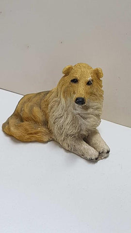 Figura de perro resina: Collie de pelo largo de 7x9 cm