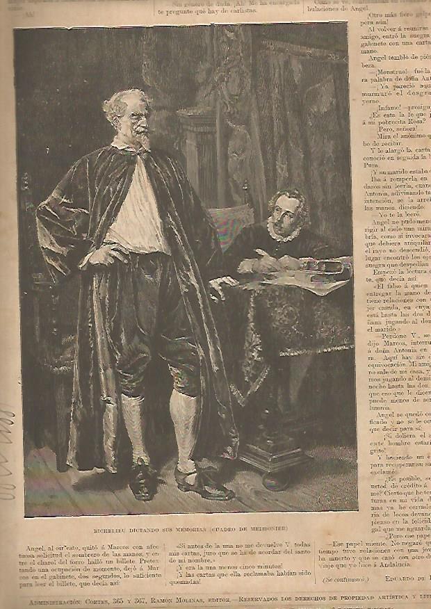 LAMINA 13375: Richelieu dictando sus memorias, por Meissonier