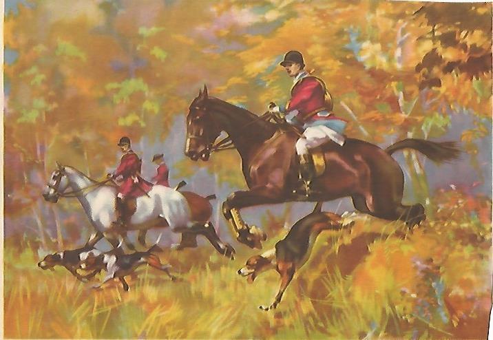 LAMINA 13115: Dibujo de caza con caballos
