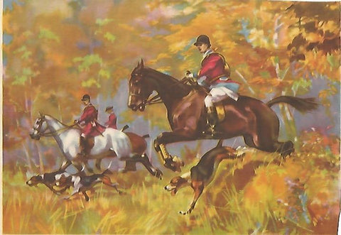 LAMINA 13115: Dibujo de caza con caballos