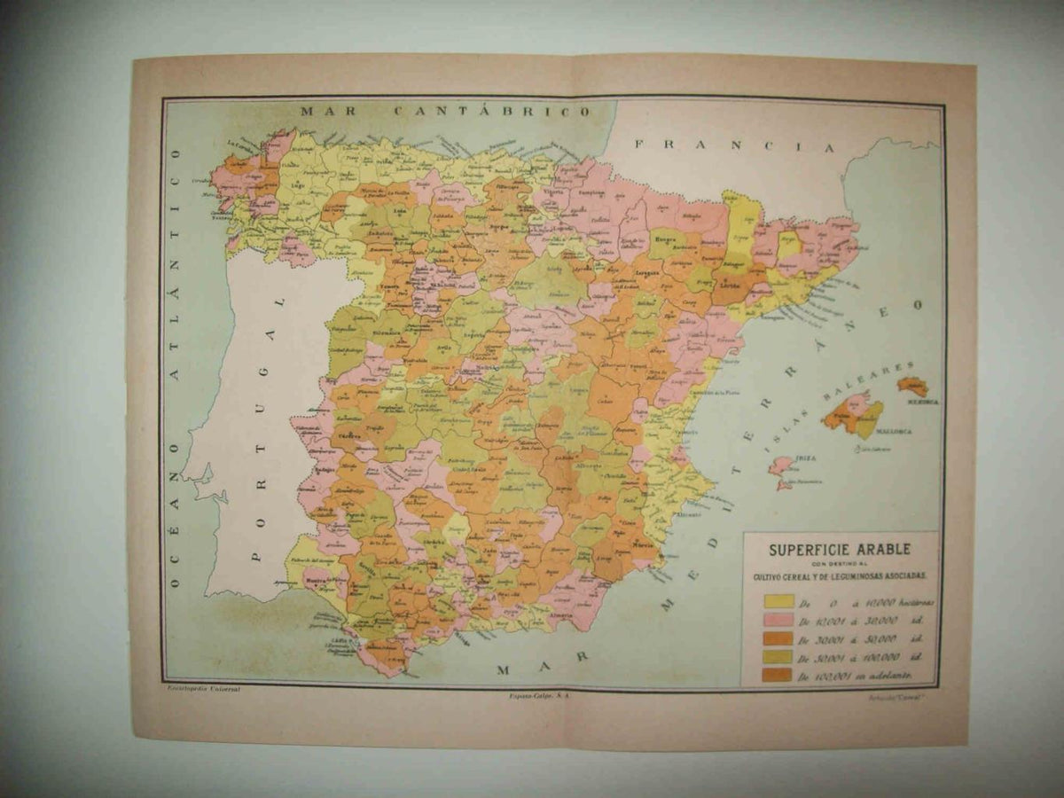 LAMINA ESPASA 32523: Mapa de España de la superficie arable