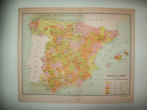 LAMINA ESPASA 32523: Mapa de España de la superficie arable
