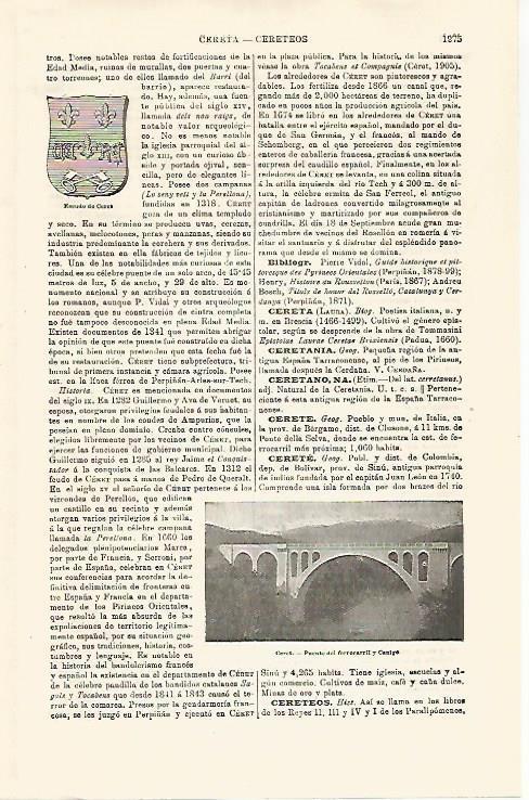 LAMINA ESPASA 32521: Escudo y puente de Ceret, Francia