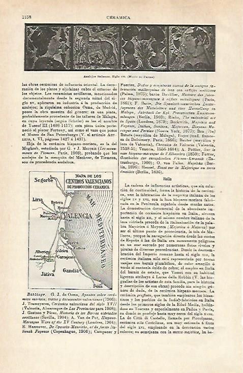 LAMINA ESPASA 32502: Mapa de los centros valencianos de produccion de ceramica