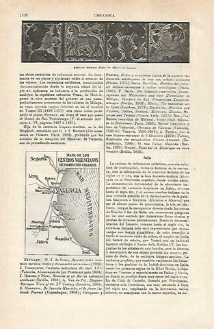 LAMINA ESPASA 32502: Mapa de los centros valencianos de produccion de ceramica